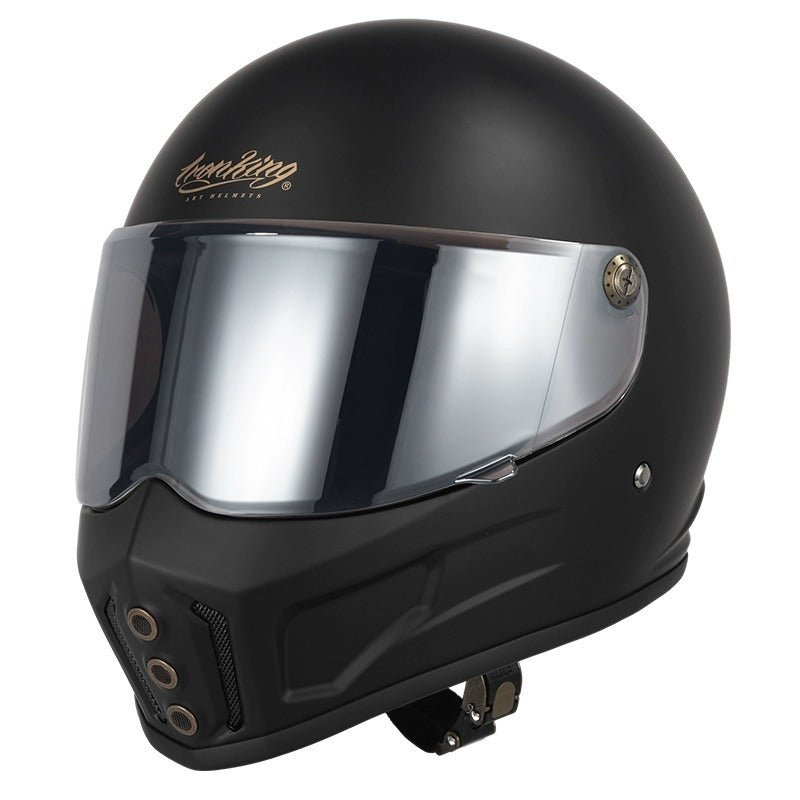 black motorcycle helmet safety Matte Black Iron King Motorcycle Helmet with Silver Visor