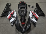 Matte Black, White and Red Shark Fairing Kit for a 2005 & 2006 Kawasaki ZX-6R 636 motorcycle