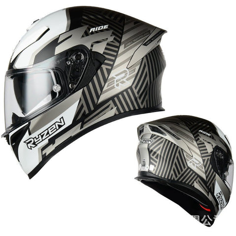 Matte Black, Silver & White Ride Ryzen Motorcycle Helmet at KingsMotorcycleFairings.com