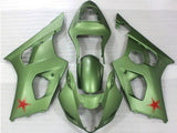 Matte Green and Red Star Fairing Kit for a 2003 & 2004 Suzuki GSX-R1000 motorcycle