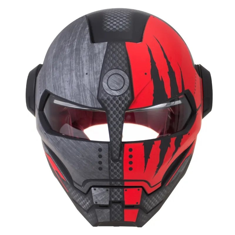 distressed iron man motorcycle helmet Matte Black & Red Claw Scratch Iron Man Motorcycle Helmet