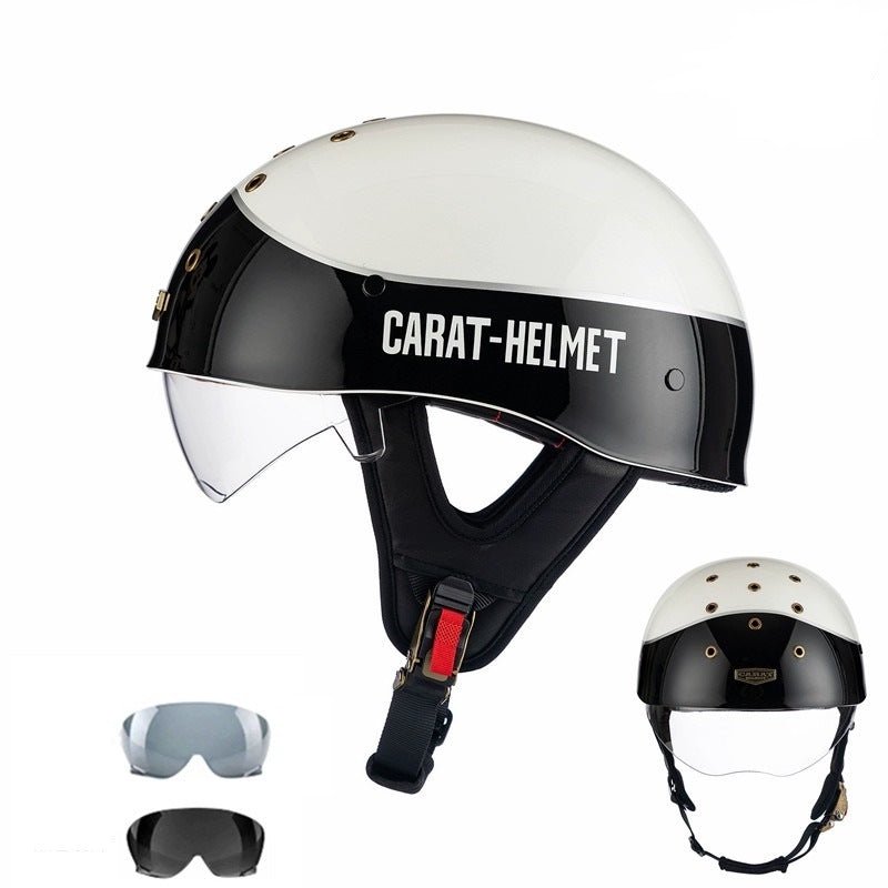 bike open face helmet Matte White & Matte Black Half Bucket Motorcycle Helmet