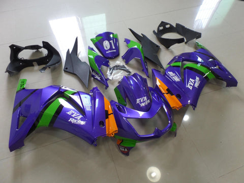 Fairing kit for a Kawasaki Ninja 250R (2008-2013) Purple, Green & Orange EVA