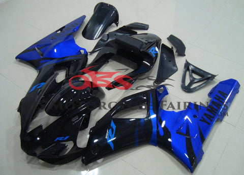 Black and Blue Flame Fairing Kit for a 2000 & 2001 Yamaha YZF-R1 motorcycle
