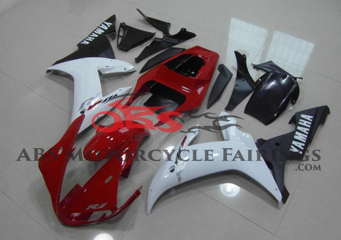 Red, White and Black Fairing Kit for a 2002 & 2003 Yamaha YZF-R1 motorcycle.