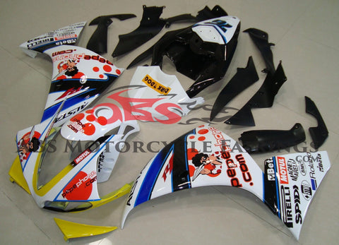 White and Red Pepe Phone Fairing Kit for a 2009, 2010 & 2011 Yamaha YZF-R1 motorcycle