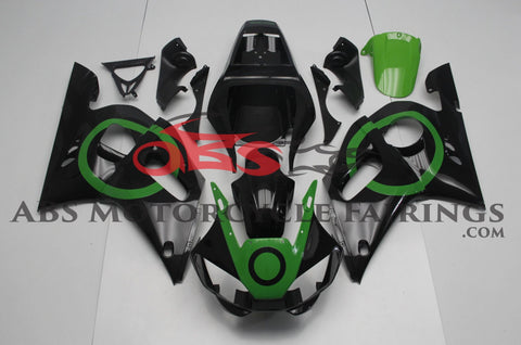 Black and Green Fairing Kit for a 1998, 1999, 2000, 2001 & 2002 Yamaha YZF-R6 motorcycle
