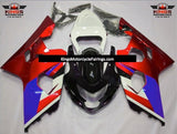Red, Black, White and Blue Fairing Kit for a 2004 & 2005 Suzuki GSX-R600 motorcycle.