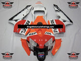 White, Orange and Red Repsol Fairing Kit for a 2003 and 2004 Honda CBR600RR motorcycle
