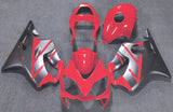 Red and Matte Silver Fairing Kit for a 2001, 2002, 2003 Honda CBR600F4i motorcycle