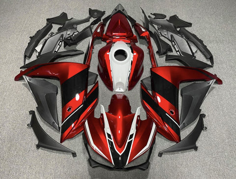 Candy Red, Black and White Fairing Kit for a Yamaha YZF-R3 2015, 2016, 2017 & 2018 motorcycle
