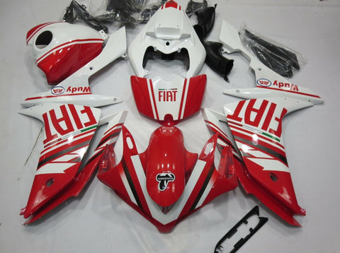 Red and White Fiat Fairing Kit for a 2007 & 2008 Yamaha YZF-R1 motorcycle.