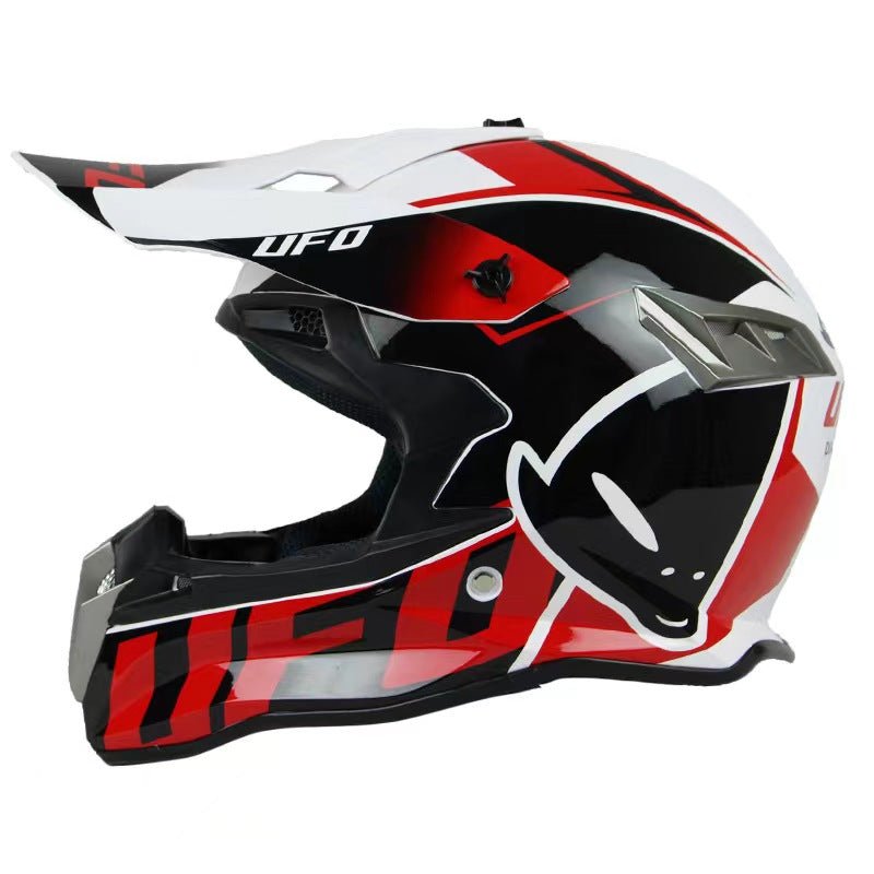 Red, Black, White & Silver Alien UFO Dirt Bike Motorcycle Helmet Red, Black, White & Silver Alien UFO Dirt Bike Motorcycle Helmet