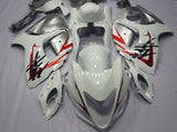 White, Red and Silver Fairing Kit for a 2008, 2009, 2010, 2011, 2012, 2013, 2014, 2015, 2016, 2017, 2018 & 2019 Suzuki GSX-R1300 Hayabusa motorcycle