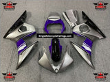 Silver, Blue, Black and White Fairing Kit for a 2003 & 2004 Yamaha YZF-R6 motorcycle.