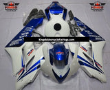 White and Blue HRC Fairing Kit for a 2004 and 2005 Honda CBR1000RR motorcycle