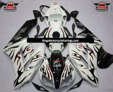 White, Black and Red Flame Fairing Kit for a 2004 and 2005 Honda CBR1000RR motorcycle