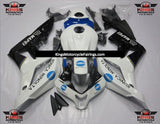 White, Blue and Black Konica Minolta Fairing Kit for a 2007 and 2008 Honda CBR600RR motorcycle
