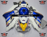 White, Blue and Yellow Rothmans Fairing Kit for a 2004 and 2005 Honda CBR1000RR motorcycle