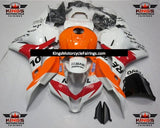 White, Bright Orange and Red Repsol Fairing Kit for a 2009, 2010, 2011 & 2012 Honda CBR600RR motorcycle