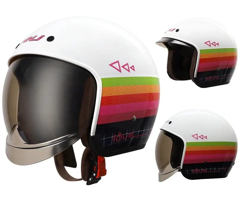 color changing motorcycle helmet Retro Motorcycle Helmet, White Rainbow Striped