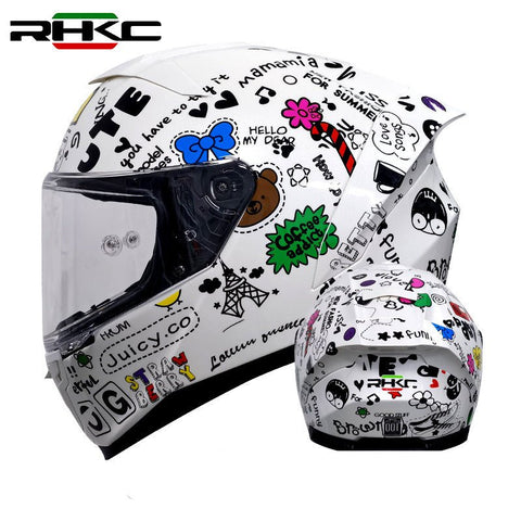 White & Black Doodle Motorcycle Helmet at KingsMotorcycleFairings.com