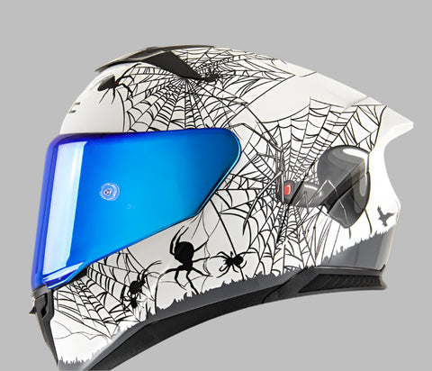 White & Black Spider Motorcycle Helmet at KingsMotorcycleFairings.com