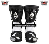 White & Black Tall Speed Leather Motorcycle Boots at KingsMotorcycleFairings.com