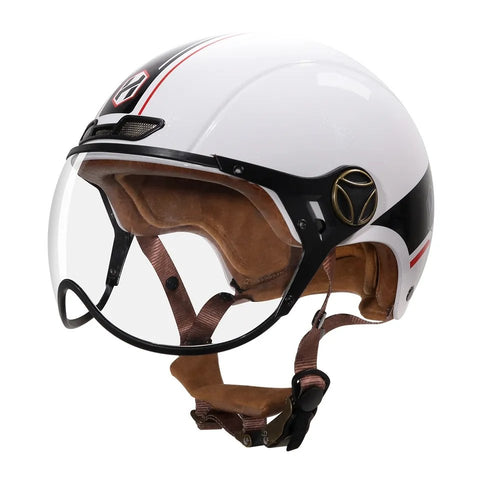 White, Black and Red Half Face Retro Space Motorcycle Helmet is brought to you by KingsMotorcycleFairings.com