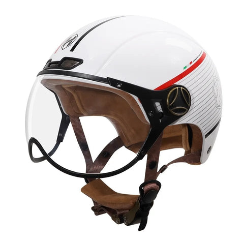 White, Black and Red Striped Half Face Retro Space Motorcycle Helmet is brought to you by KingsMotorcycleFairings.com