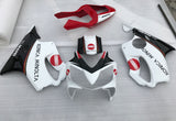 White, Black and Red Konica Minolta Fairing Kit for a 2001, 2002, 2003 Honda CBR600F4i motorcycle