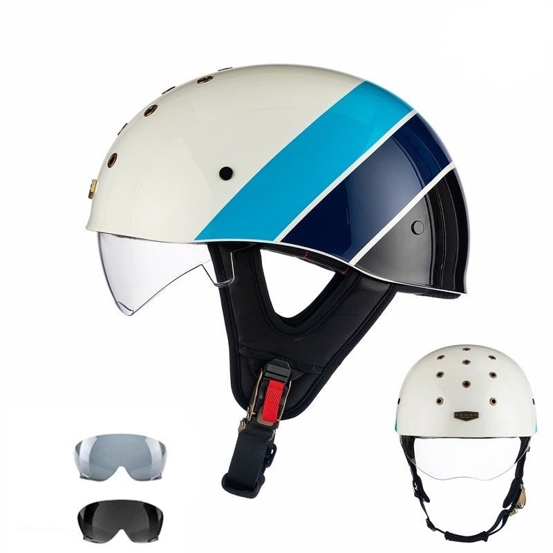 blue and white motorcycle helmet White, Blue & Black Carat Bucket Motorcycle Helmet