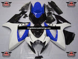 White, Blue and Black Star Fairing Kit for a 2006 & 2007 Suzuki GSX-R600 motorcycle