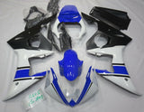 White, Blue and Matte Black Fairing Kit for a 2003 & 2004 Yamaha YZF-R6 motorcycle