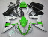 White, Green and Matte Black Fairing Kit for a 2003 & 2004 Yamaha YZF-R6 motorcycle