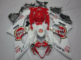 White, Red and Gold Lucky Strike Fairing Kit for a 2005 & 2006 Suzuki GSX-R1000 motorcycle