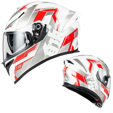 White, Silver & Red Freedom Ryzen Motorcycle Helmet at KingsMotorcycleFairings.com