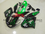 Black and Green Flames Fairing Kit for a 1996, 1997, 1998, 1999, 2000, 2001, 2002, 2003, 2004, 2005, 2006 & 2007 Yamaha YZF1000R motorcycle