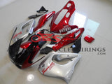 Silver, Red and Black Fairing Kit for a 1996, 1997, 1998, 1999, 2000, 2001, 2002, 2003, 2004, 2005, 2006 & 2007 Yamaha YZF1000R motorcycle