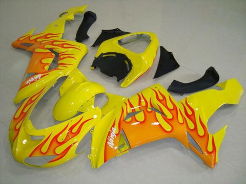Fairing Kit For A Kawasaki ZX10R (2006-2007) Yellow & Orange Flames
