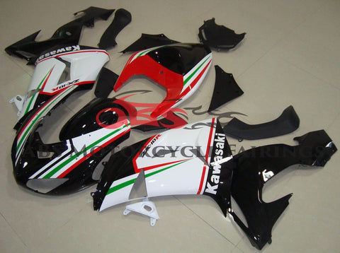 Black, White, Red and Green Fairing Kit for a 2006 & 2007 Kawasaki ZX-10R motorcycle