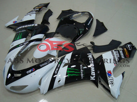 White and Black Monster Energy Fairing Kit for a 2006 & 2007 Kawasaki ZX-10R motorcycle