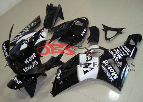 Black and White West Fairing Kit for a 2003 & 2004 Kawasaki ZX-6R 636 motorcycle