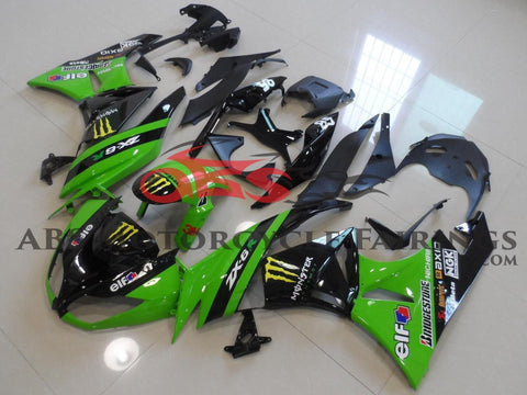 Green and Black Monster Energy Fairing Kit for a 2009, 2010, 2011 & 2012 Kawasaki Ninja ZX-6R 636 motorcycle