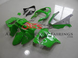 Green and Silver Flame fairing kit for a 2002 and 2003 Kawasaki ZX-9R motorcycle