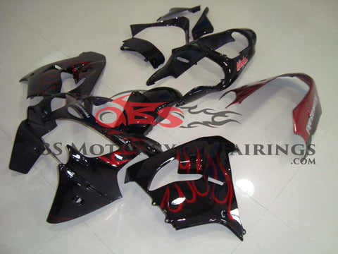 Fairing Kit for a Kawasaki ZX-9R (2002-2003) Candy Apple Red Flames & Black