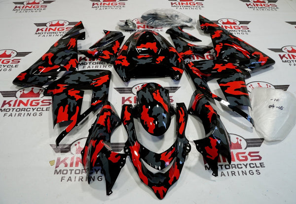Fairing kit for a Kawasaki ZX10R (2004-2005) Black, Gray & Red Camouflage