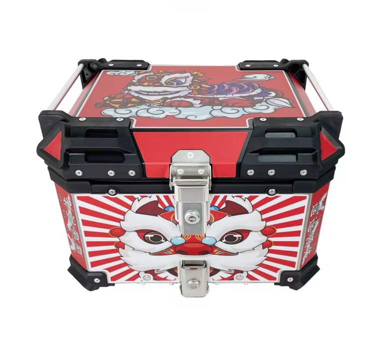 45L Aluminum Motocycle Top Box Storage Red White Chinese Lion at KingsMotorcycleFairings.com