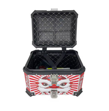 45L Aluminum Motocycle Top Box Storage Red White Chinese Lion at KingsMotorcycleFairings.com