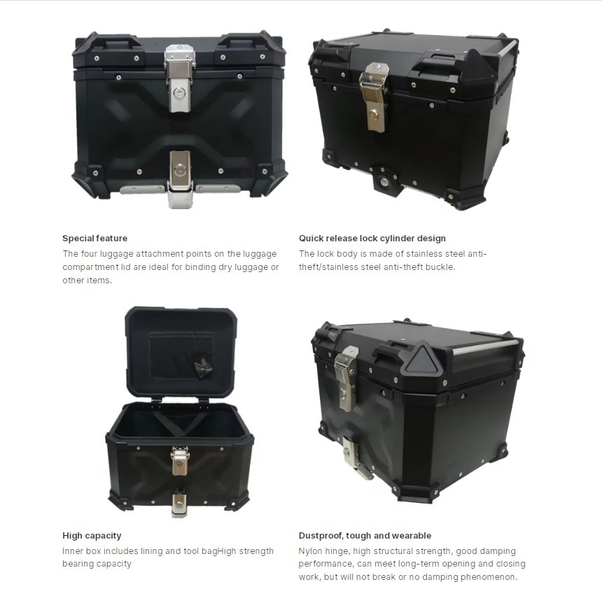45L Aluminum Motorcycle Top Box Storage at KingsMotorcycleFairings.com 